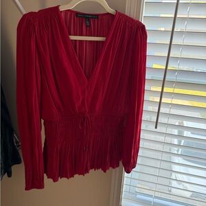 White House Black Market Red Pleated Tie Front Blouse
